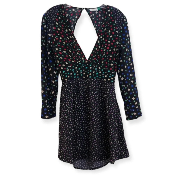 RIXO Dresses & Skirts - RIXO Cordelia Black Floral Long Sleeve Cut Out Back Designer Mini Dress ALTERED